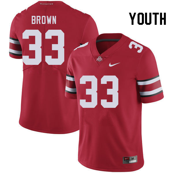 Ohio State Buckeyes Devin Brown Youth #33 Red Authentic Stitched College Football Jersey